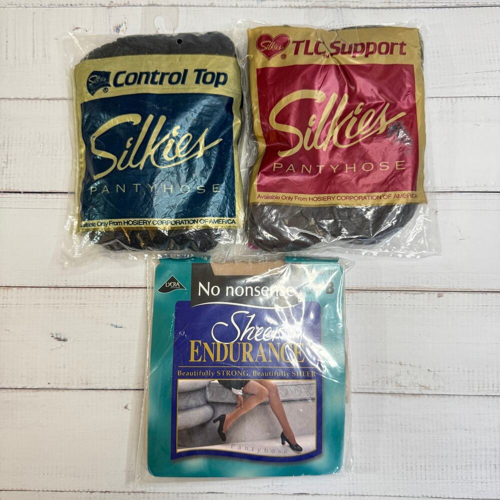 NOS Lot of 3 Silkies Control Top & No Nonsense Black Taupe Pantyhose 90s Y2K
